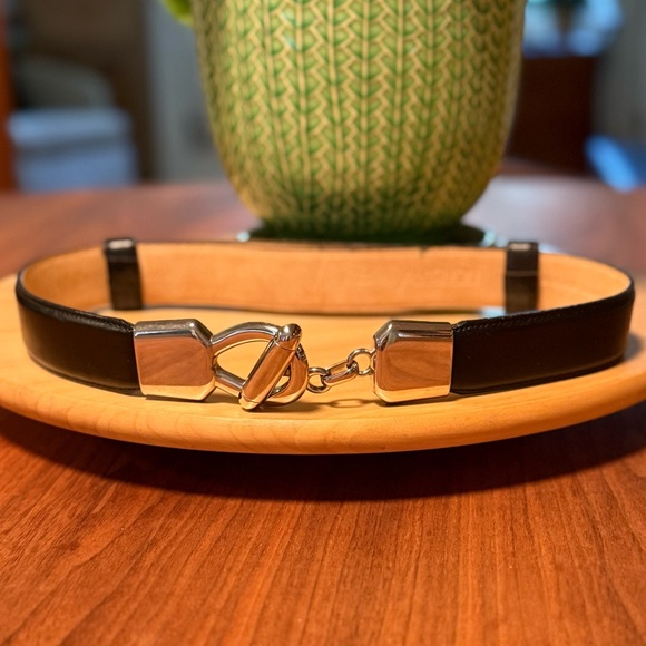 Avignon adjustable Wide Black Leather Belt w/Silver Buckle made in USA SzSm - Picture 1 of 11